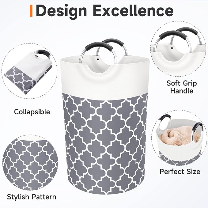 Large Laundry Basket Laundry Hamper Bag Washing Bin Clothes Bag Collapsible Tall with Handles Waterproof Travel Bathroom College Essentials Storage for College Dorm, Family (Grey) 75L | Freestanding Laundry Hamper, Waterproof Dirty Clothes Storage Bag ...