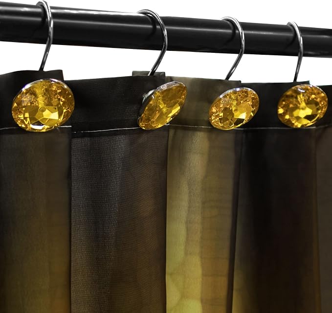 Crystal Diamond Round Shower Curtain Hooks Rings for Bathroom,Gold,12PCS | Acrylic Decorative Rhinestones Bling Shower Hooks Rings,for Bathroom Curtains Rod,Gem Metal Rust Proof Shower Hangers