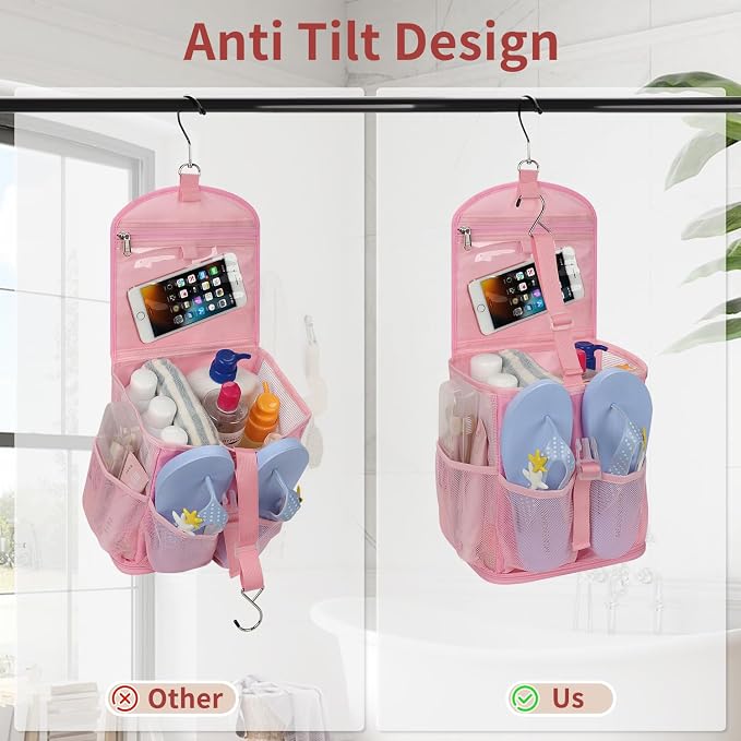 Ethereal Pink Hanging Mesh Shower Caddy Portable for College Dorm Room Essentials, Large Capacity Shower Bag for Guys/Girls, for Beach, Swimming, Gym