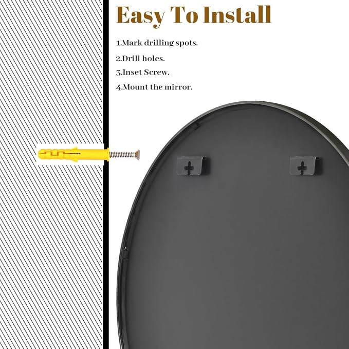 Large Black Round Bathroom Mirror 42" with Thin Metal Frame | Circle Wall Mounted Mirror Hanging or Leaning Decor for Hallway, Entryway, Fireplace Mantel, Living Room