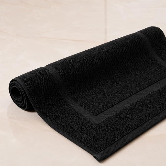 SALBAKOS 2-Piece 100% Turkish Cotton Bath Mat Towel, 20x34 inch, Black | Bathroom Floor Towels, Thick Soft Most Absorbent Quick-Dry Durable Large Size Foot Rug, Premium Hotel Quality Made in Turkey