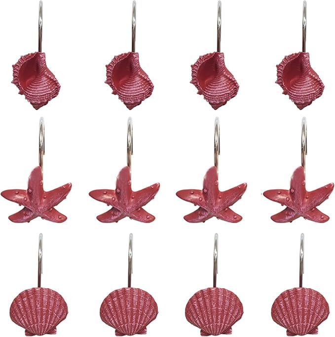 Seashell Shower Curtain Hooks 12pcs Beach Shower Curtain Rings Bath Shower Hooks Rust Proof Curtain Hangers Coastal Bathroom Accessories Decor