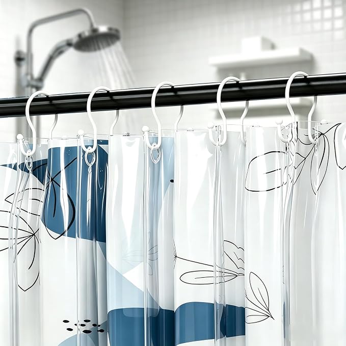 OEH Shower Curtain Hooks, 12 Pcs Minimalist Shower Curtain Rings, Metal Shower Curtain Hangers, Double Hook Shower Curtain Hooks Rust Proof, Glide Smoothly Shower Hooks for Shower Curtain Rod, White