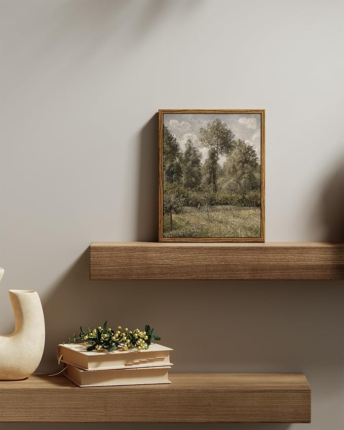 InSimSea Framed Canvas Prints Art Vintage Decor, Home Decor Poplars in Garden Classical Oil Painting Canvas Prints, Rustic Wall Decor for Bedroom Bathroom Living Room Office, 8"x10"