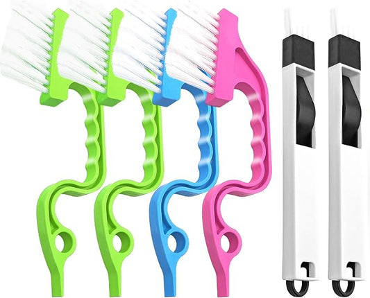Crevice Gap Cleaning Brush Tool: 6PCS Hand-held Groove Gap Cleaning Tools | 2 in 1 Dustpan Cleaning Brush, Shutter Door Window Track Cleaning Brushes for Bathroom/Toilet/Kitchen Corner