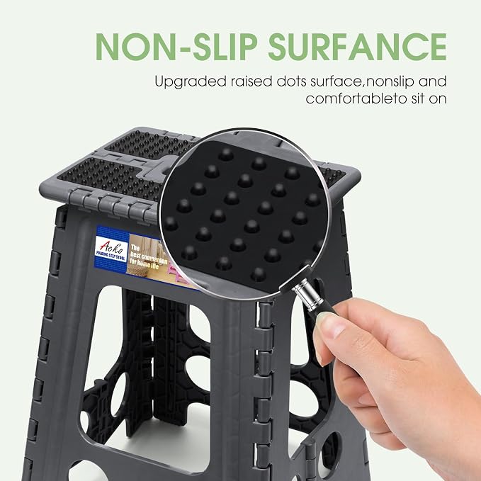ACKO 17.5" Folding Step Stool, 400 lbs Capacity with Safety Lock, Dot Gray | Portable Foldable Stools with Handle, Heavy Duty Collapsible Non-Slip Foot Stool for Adults & Kids, Kitchen Bathroom Outdoor
