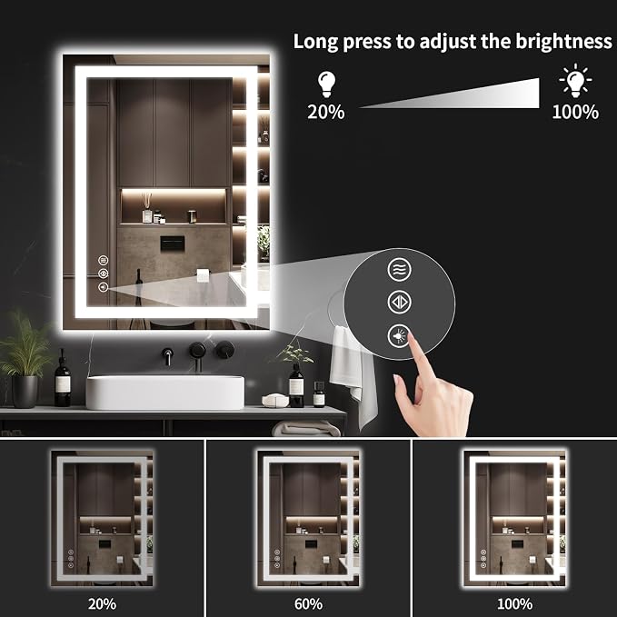 LED Bathroom Mirrors 36"x40" Bathroom Mirror with Lights for Wall, Backlit + Front Lit, 3 Colors, Anti-Fog, Dimmable Brightness for Vanity,Bathroom, Entryway, Living Room