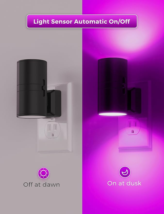 L LOHAS LED Purple Night Light, Purple Lights, Night Lights Plug into Wall | Light Sensor, 0-100LM Dimmable Night Lights Decorative for Christmas Halloween Holiday, Home Decor, Party Decor, 2 Pack