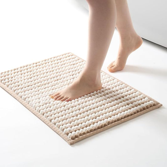 FRESHMINT Chunky Ombre Chenille Bathroom Rug, Beige & White, 17"x24" | Water Absorbent, Soft Bath Rugs for Bathroom Floor, Thick Non Slip, Washable Quick Dry
