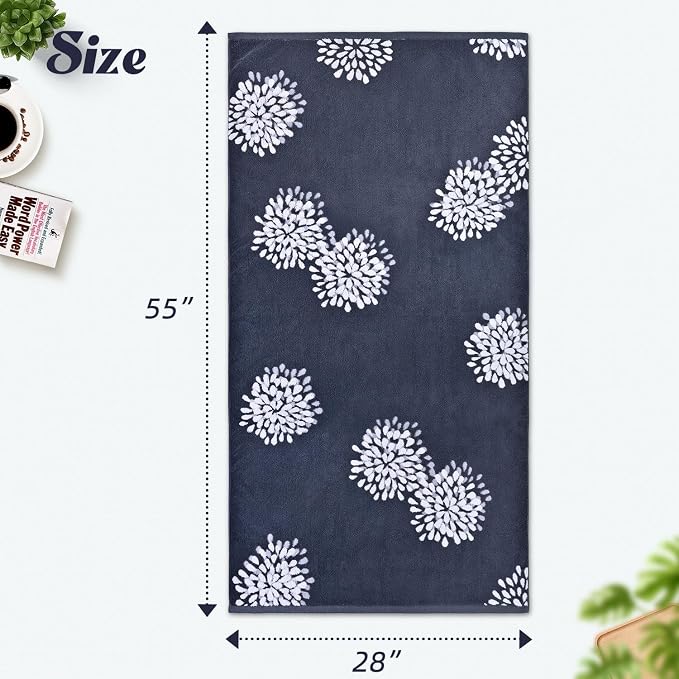Jacquotha Cute Bath Towels Set of 2 (Denim Blue) - Large 55” x 28” | Decorative Hydrangea FloralJacquard, Bathroom & Guest Room Decor, Cotton