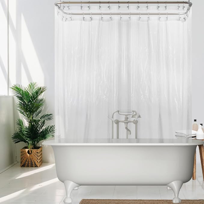180x60 Extra Wide Size Shower Curtain Liner Clear | 12 Bottom Magnets,36 Free Hooks,32 Rustproof Grommets,Water Proof Heavy Duty PEVA,180W x 60H for Claw Foot Bathtub Extra Wide