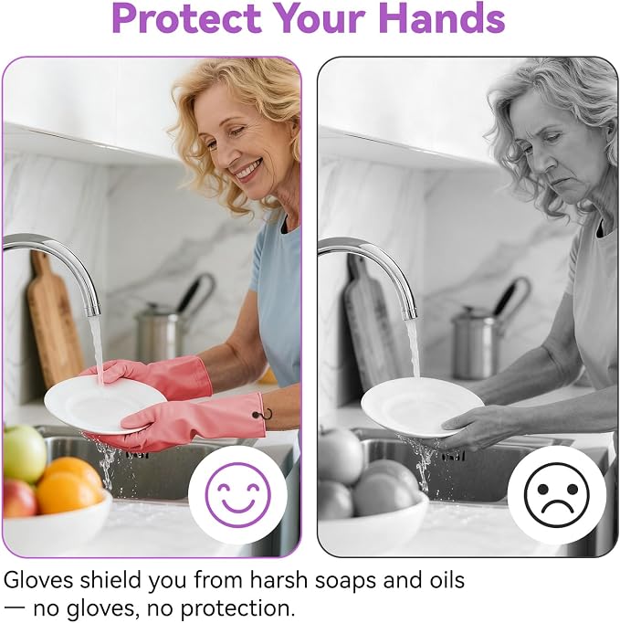 Dishwashing Rubber Gloves for Cleaning – 4 Pairs Kitchen Gloves with Handing Hooks Washing Dishes Household Glove - Large