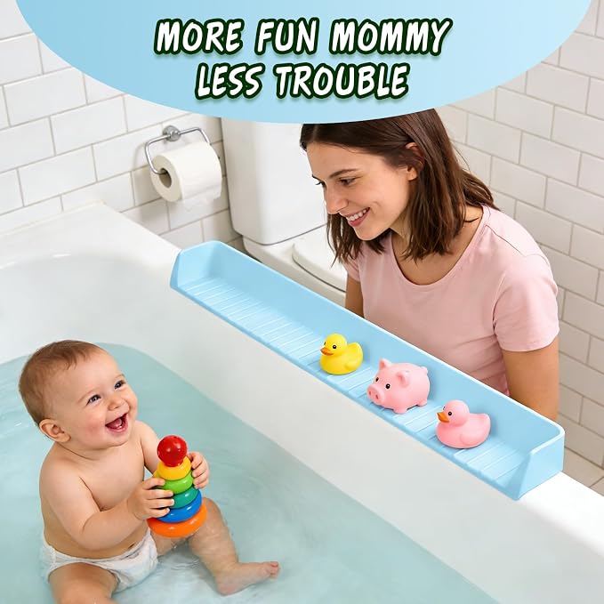Kids Bathtub Splash Guard, Shelf & Toddler Bath Toy Tray -Blue | Bathtub Splash Guard PlayPad Shelf Area with Strong Suction Cups, Bathtub Ledge Guard, Fun Bath Time for Toddlers Baby