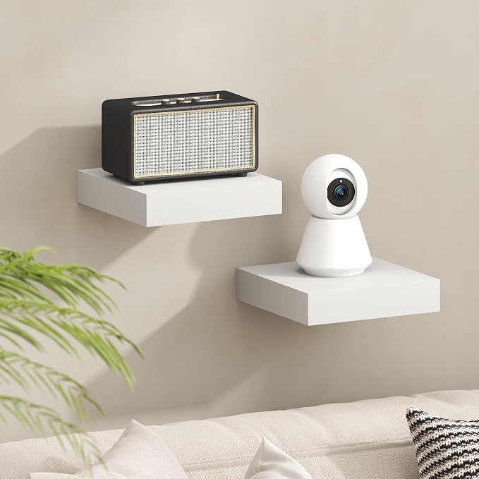 Furinno Tanna Floating Shelves for Wall, 9 x 9 Wall Shelf, Single Set Wall Mounted Floating Shelf with Invisible Bracket, 2-Inch Thick, for Bathroom, Living Room, Bedroom, Home Office, White