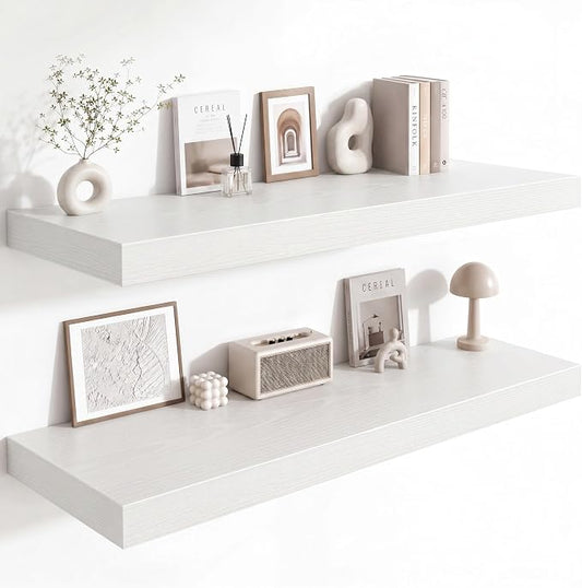 12 Deep Floating Shelves for wall,48 Inch Extra Long Large Wall Shelves Set of 2,2 Inch Thick Heavy Duty Floating Wall Mounted Shelves,Floating Shelf for Fireplace Mantel,White