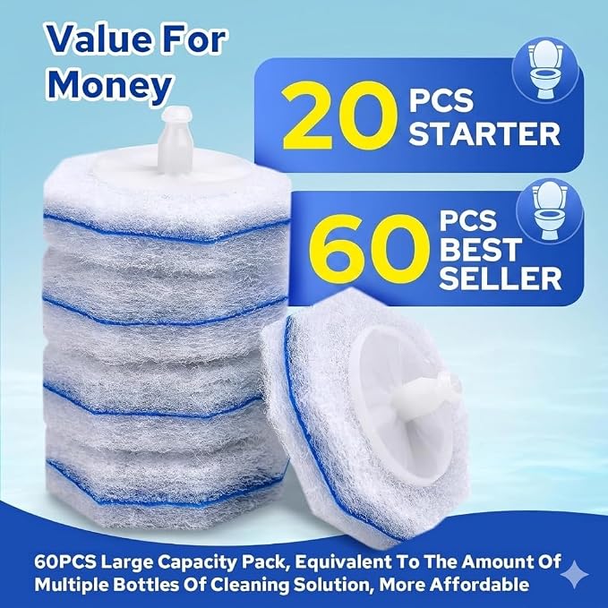 20pcs Disposable Toilet Brush Refills, Replacement Scrubber Heads | Compatible with most toilet cleaning wands and systems, easy disposable refill heads for quick bathroom cleaning