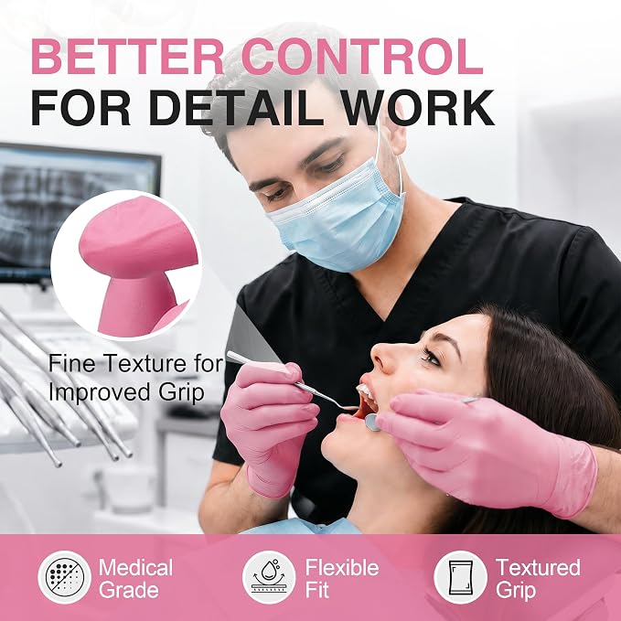 Schneider Medical Nitrile Exam Gloves, Powder & Latex Free, Pink | Disposable for Medical Exams, Cooking, Food Prep, Cleaning, Home, Household Use, 4Mil