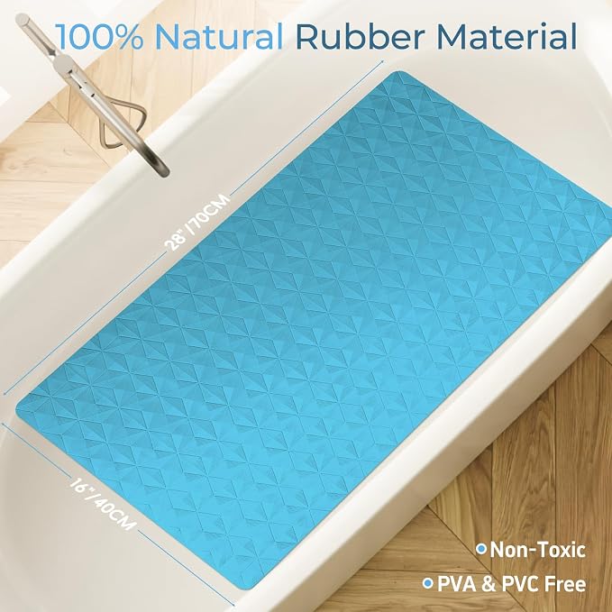 Non Slip Bathtub Mat for Bath Tub Shower - 241 Vacuum Suction Cups | 100% Natural Rubber - Unique Diamond Texture - Soft & Safe for Fatigue Relief - Machine Washable - 16 × 28 Inch
