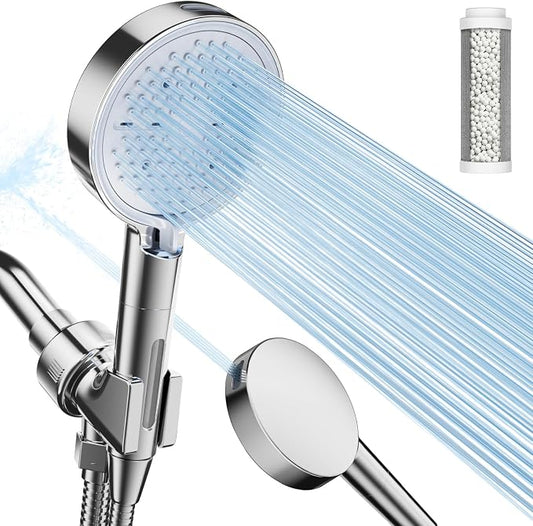 Filtered Shower Head with Handheld,High Pressure Shower Head 6 Spray Modes, ShowerHead with Upgraded Anti-clog Nozzles, Power Wash to Clean Tub,Shower Heads with Stainless Steel Hose