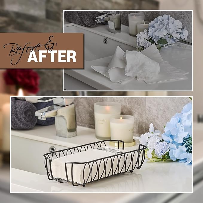 Guest Hand Towel Holder Tray for Bathroom Countertop,Black Metal | Guest Bathroom, Powder Room & Vanity Use