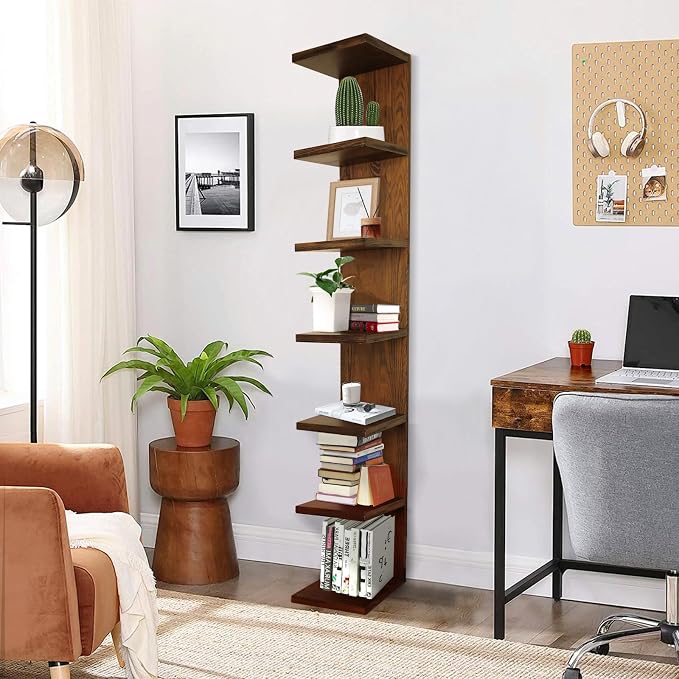 LitaEther Wood Wall Shelf Units,7 Tier Lack Floating Shelves,Rustic Bookshelf for Home, Bedroom, Living Room