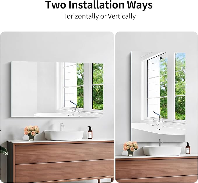 KOCUUY Frameless Mirror, 24"x40" Bathroom Mirror for Over Sink, Large Rectangle Mirror for Wall, Upgraded Shatterproof, Unframed Vanity Mirror for Bathroom, Bedroom, Living Room, Entryway
