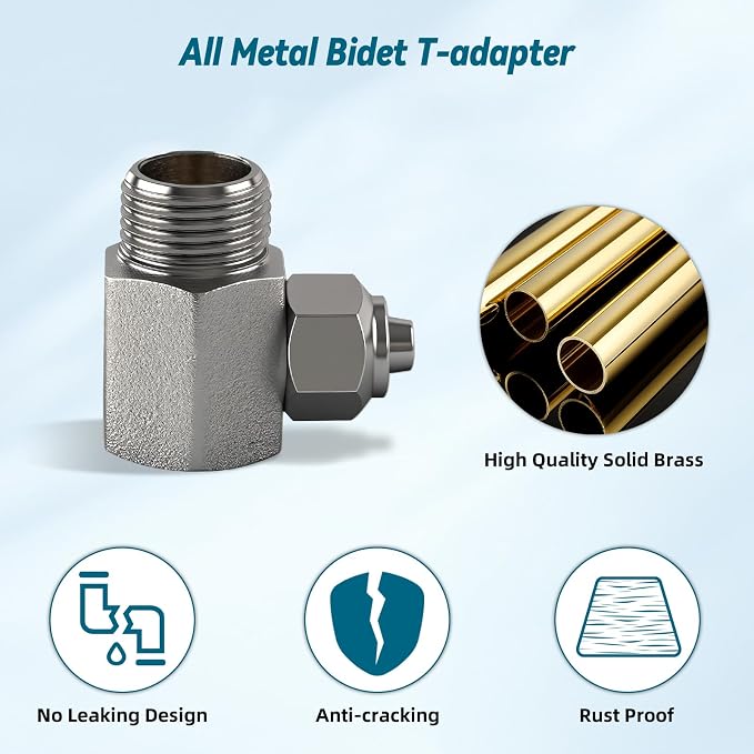 Hibbent 117 Inch Hot Water Bidet Hose Replacement with Metal 9/16''-9/16''-1/4'' or 3/8''-3/8''-1/4'' Bidet T-Adapter, 3-Way Tee Connector for Toilet Bidet Attachment