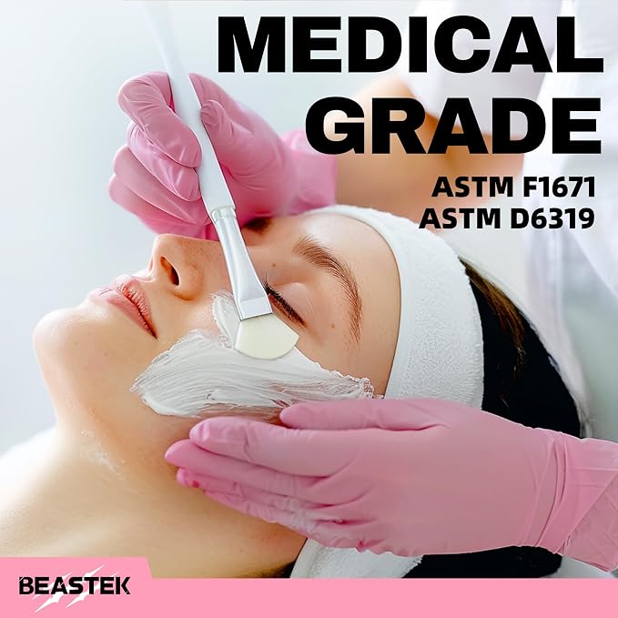 Medical Nitrile Exam Gloves Disposable Powder-Free, 4 Mil 100 Count | Super Soft •Powder-Free •Latex-Free •Examination •Cooking •Cleaning •Food Prep •Esthetician •100 Ct • Rose Quartz