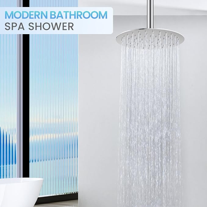 10 Inch Chrome Round Rain Shower Head, All Metal Stainless Steel Rainfall Shower Heads with 100 Anti-Clog Silicone Nozzles, Wall or Ceiling Mount