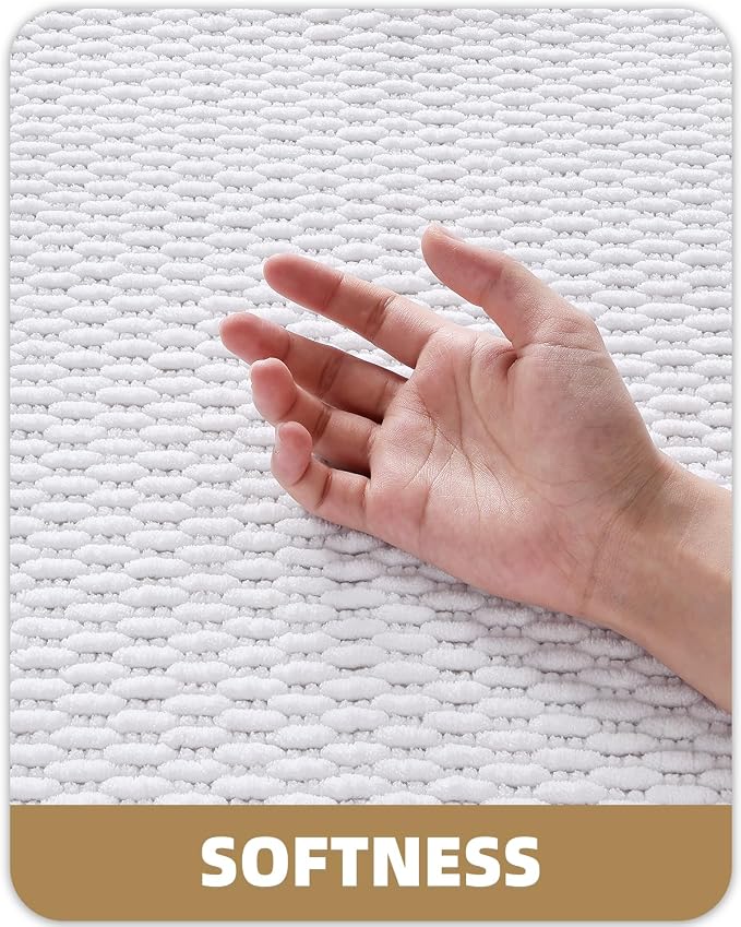 Color&Geometry 24"x36" Chenille Boho Bathroom Rug with Rubber Backing,White | Non Slip Absorbent Bath Mats for Bathroom Floor, Tub and Shower, Thin Fit Under Door, Washable Quick Dry