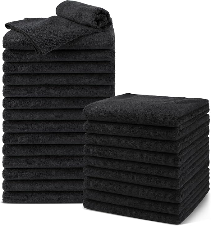 Salon Towels 24 Pack, Microfiber Barber Towels Bulk, (16x29 inches) Hair-Drying Cloth Super Soft Black Hand Cloth for Gym, Bath, Spa Use and Home Beauty Care(Not Bleach Proof) | (16x29 inches) Hair-Drying Cloth Super Soft Black Hand Cloth for Gym, Bath...
