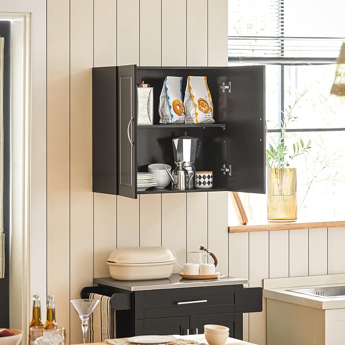 Haotian Wall Cabinet, Bathroom Storage, 23.6 x 11.8 x 23.6 in, MDF, Black | Floating Wall Storage Medicine Cabinet With Adjustable Shelf, Multi-Use Bathroom Cabinet For Entryway & Bathroom, FRG231-SCH
