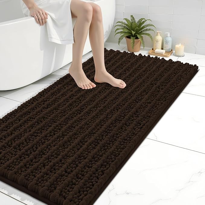 Arotive Bathroom Rugs Mat 44x24, Soft Absorbent Chenille Shaggy Bath Mat | Brown, Machine Wash Dry, Bath Rugs for Bathroom Floor, Tub and Shower, Home Decor Accessories