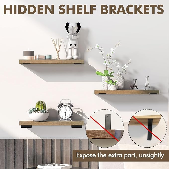 4 Pack Heavy Duty Metal Shelf Brackets 14 inch Long,Black | L-Shaped Wall Shelf Bracket Hidden & Decorative Shelf Bracket,1/5”-Thick,150 lbs of weight capacity