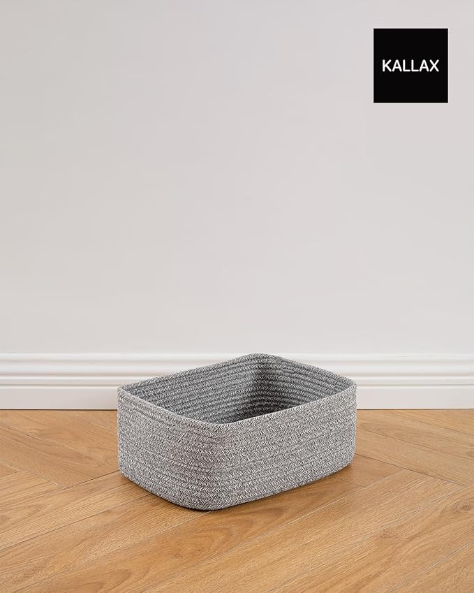 KALLAX Small Woven Storage Basket for Organizing, 13.5x9.5x5 inches, 3 Pack | Shelf baskets for closet organization, toy storage and home decor, Perfect as empty gift baskets for holidays, Mixed Grey