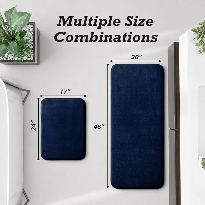 Bathroom Rugs Sets 2 Piece, Non-Slip & Quick Dry Bath Mat Set, Ultra Soft Velvet Bath Rugs for Bathroom, Toilet and Shower Floor, Navy