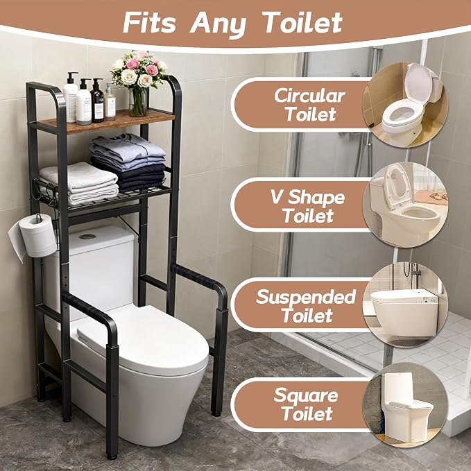 Toilet Safety Rail with Storage, Adjustable Toilet Handles for Elderly & Seniors, Handicap Bathroom Accessories, Easy Installation Bathroom Toilet Grab Bar Fit Any Toilets