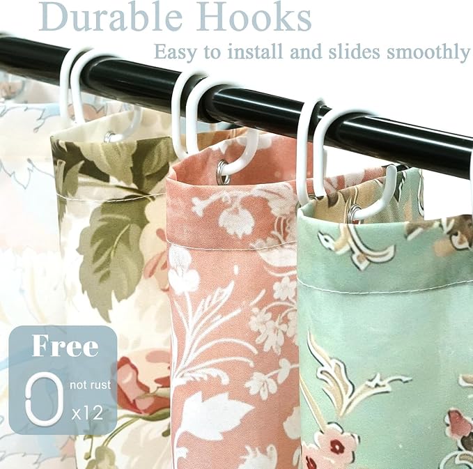 Shower Curtains for Bathroom, Boho Shower Curtain, Vintage Boho Pink Floral Bathroom Decor Bath Curtain, Mid Century Waterproof Retro Farmhouse Patchwork Floral Shower Curtain, 72 X 84 Inches