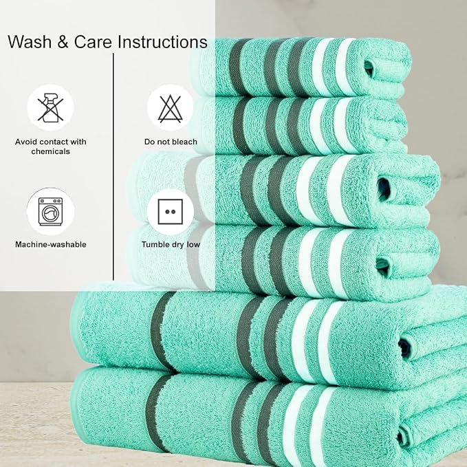 CASA COPENHAGEN 6pcs Bathroom Towel Gift Set, 550 GSM Aqua Blue | Exotic 100% Egyptian cotton,2 Bath Towel 2 Hand Towel 2 Washcloth Towels. (Gift Set for Women & Men)