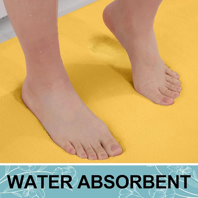 Smiry Memory Foam Bath Mat 70x24, Extra Soft and Absorbent Bathroom Rugs | Yellow, Quick Dry Machine Washable Non-Slip Bath Mat for Bathroom Floor, Shower and Tub