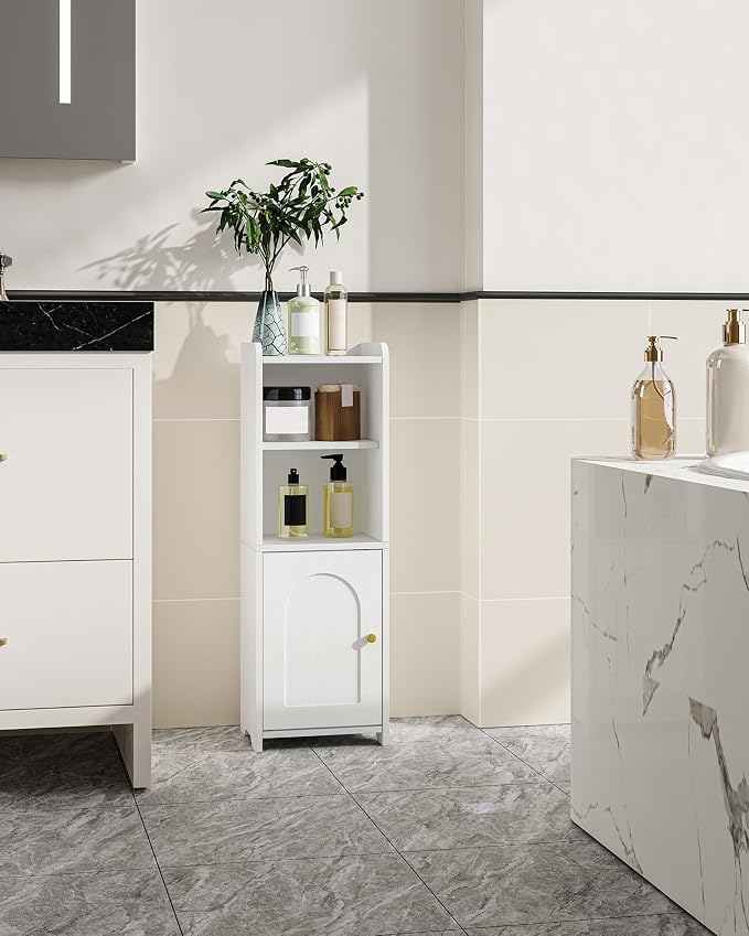 Hzuaneri Bathroom Storage Cabinet, Narrow Toilet Paper Cabinets with Doors | Small Corner Floor Cabinet with Doors and Adjustable Shelf, Bathroom Organizer for Small Spaces, White BC29713X