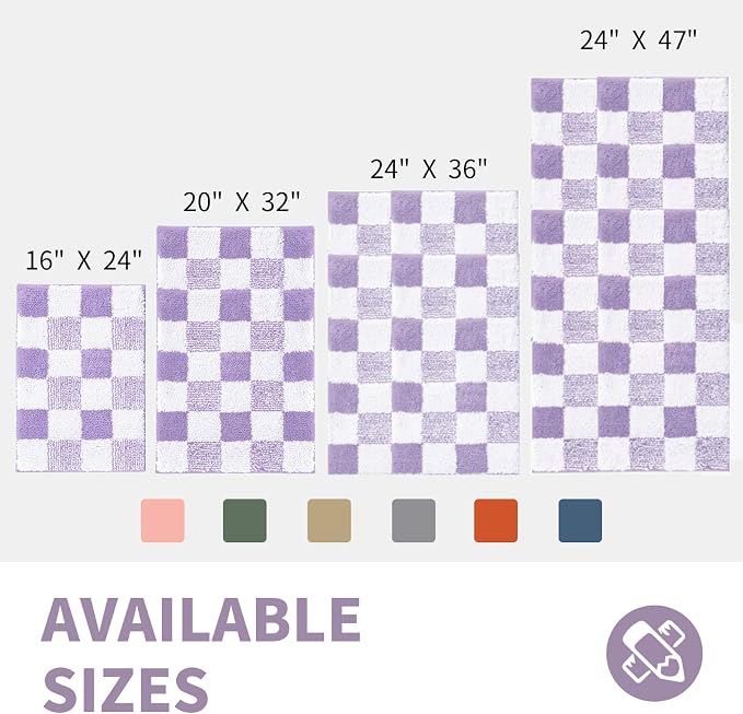 CozeCube Lavender Checkered Bath Mat 36"x24" Non Slip Washable Rug | For Bathroom Non Slip, Fluffy Absorbent Microfiber Bath Mats Machine Wash, Stylish Large Aesthetic Bathroom Rugs
