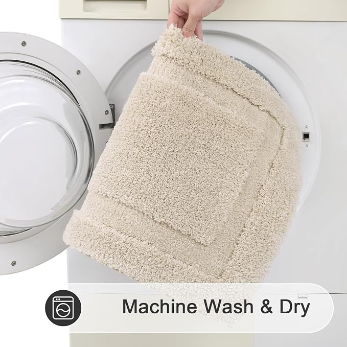 SHACOS Soft Microfiber Light Beige Bathroom Rugs Sets 2 Pieces 32x20 inch | Absorbent Plush Bath Rugs, Non Slip Washable Shaggy Bath Mats, Fluffy Bathroom Runner Floor Mats Shower Rug