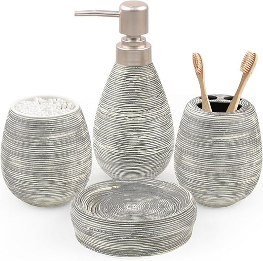 CERBIOR Bathroom Accessories Set,4 PCS Ceramic Bath Accessory,Grey | Includes Toothbrush Holder, Toothbrush Cup, Soap Dish for Decorative Countertop and Housewarming Gift