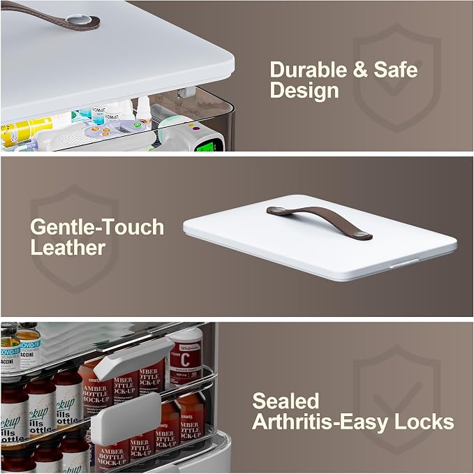 CTIME 4-Tier Medicine Organizer - Portable Medicine Cabinet with Handle | Multipurpose Medical Box, Pill Organizer, Empty First Aid Kit for Home Organization Must