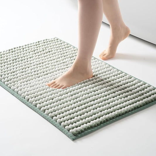 FRESHMINT Chunky Ombre Chenille Bathroom Rug, Sage Green & White, 20"x32" | Water Absorbent, Soft Bath Rugs for Bathroom Floor, Thick Non Slip, Washable Quick Dry