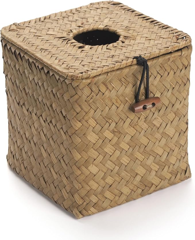 Seagrass Square Tissue Box Cover Woven Napkin Holder Decorative for Bathroom Farmhouse (Natural, 5.5 x 5.5 x 5.5 Inch)