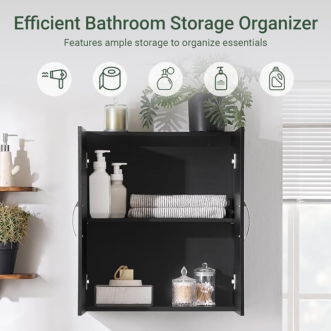 SoBuy Multifunctional Wall Mount Storage Cabinet, Wall Size, Black | Wall Mount Over-Toilet Medicine Cabinet With Shelf, Multi-Purpose Storage For Kitchen Bathroom Laundry