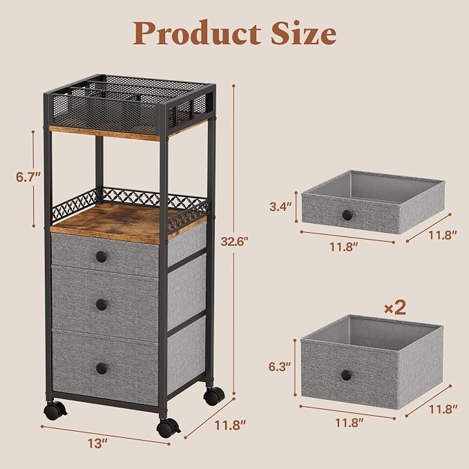 Plaviya Makeup Organizer Cart with 3 Drawers Storage for Bedroom & Bathroom | Utility Rolling Cart, Vanity Desk Organizer, Perfume, Cologne, Skin Care, Nail Polish, Black