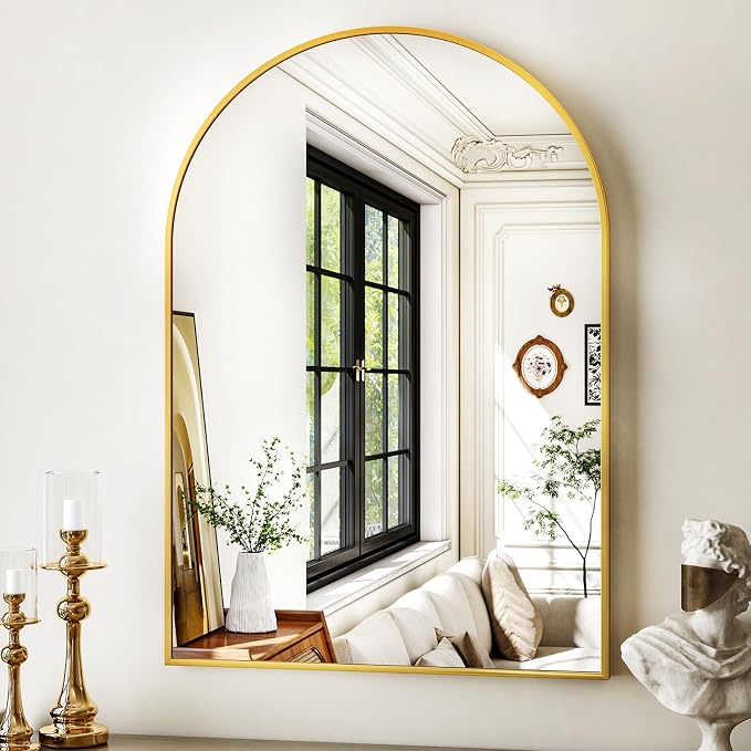 XRAMFY 24"x36" Gold Arched Bathroom Mirror - Wall Mirror for Bathroom, Metal Frame Vanity Mirror, Dresser Mirror, Arch Decorative Mirrors for Living Room, Bedroom, Entryway, Mantle